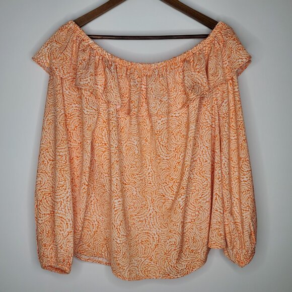 Michael Kors Womens Orange Dainty Floral Off The Shoulder Ruffled Blouse Size XL - Picture 1 of 8